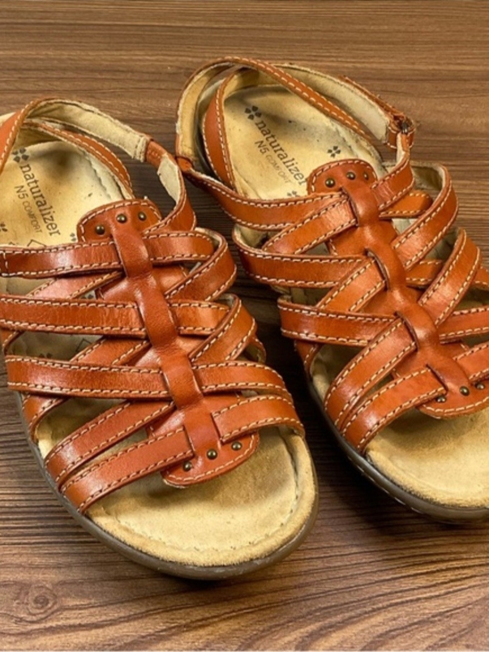 Naturalizer Cognac, Orange Multi-Strap Women's Leather Sandals